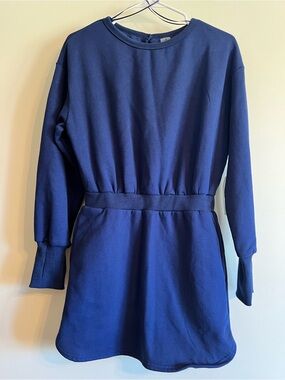 AS Revival Athletic 
Navy Long Sleeve Waist-Detail Sweatshirt Dress